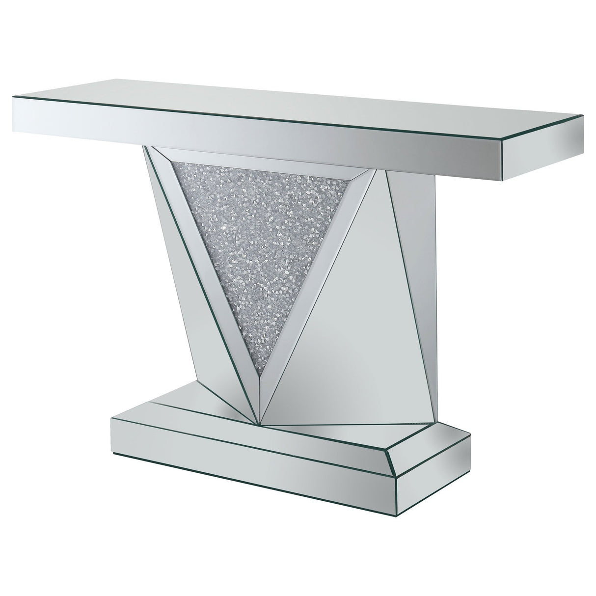 Amore Rectangular Sofa Table with Triangle Detailing Silver and Clear Mirror | Coaster - 722509 - Home Elegance USA - 4