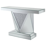 Amore Rectangular Sofa Table with Triangle Detailing Silver and Clear Mirror | Coaster | Home Elegance USA