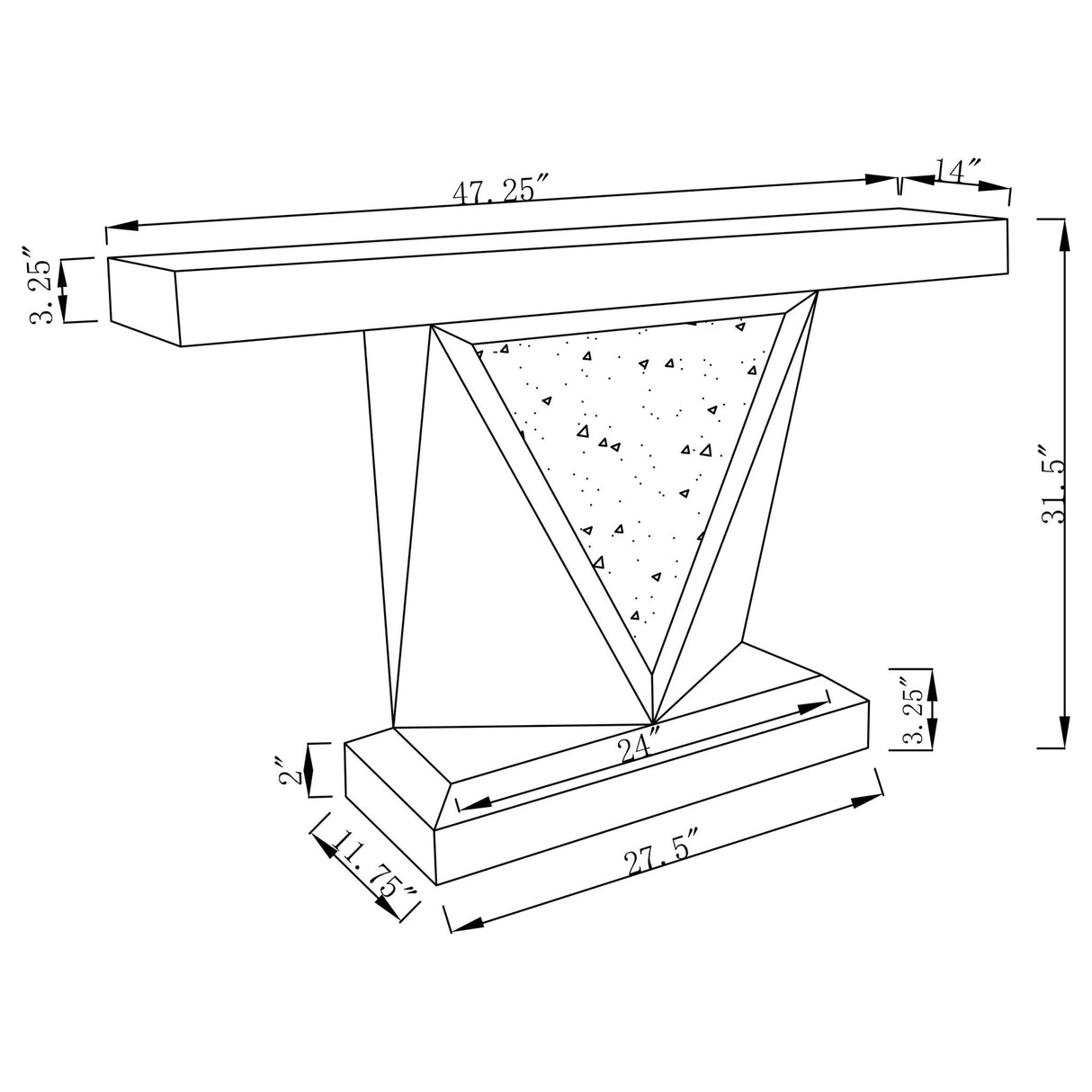 Amore Rectangular Sofa Table with Triangle Detailing Silver and Clear Mirror | Coaster - 722509 - Home Elegance USA - 9