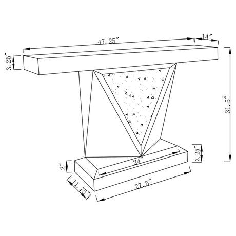 Amore Rectangular Sofa Table with Triangle Detailing Silver and Clear Mirror | Coaster | Home Elegance USA