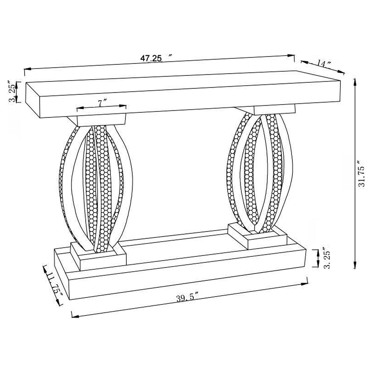 Amalia Rectangular Sofa Table with Shelf Clear Mirror | Coaster | Home Elegance USA