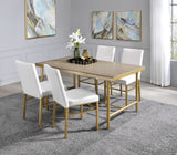 Acme - Entropy 5PC Dining Set 72270 White Synthetic Leather & Brushed Gold Finish