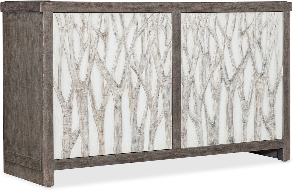 Hooker Furniture Commerce & Market Aspen Grove Door Chest – Dark Wood Finish, Tree and Branch Motif, Soft-Close Doors - Home Elegance USA