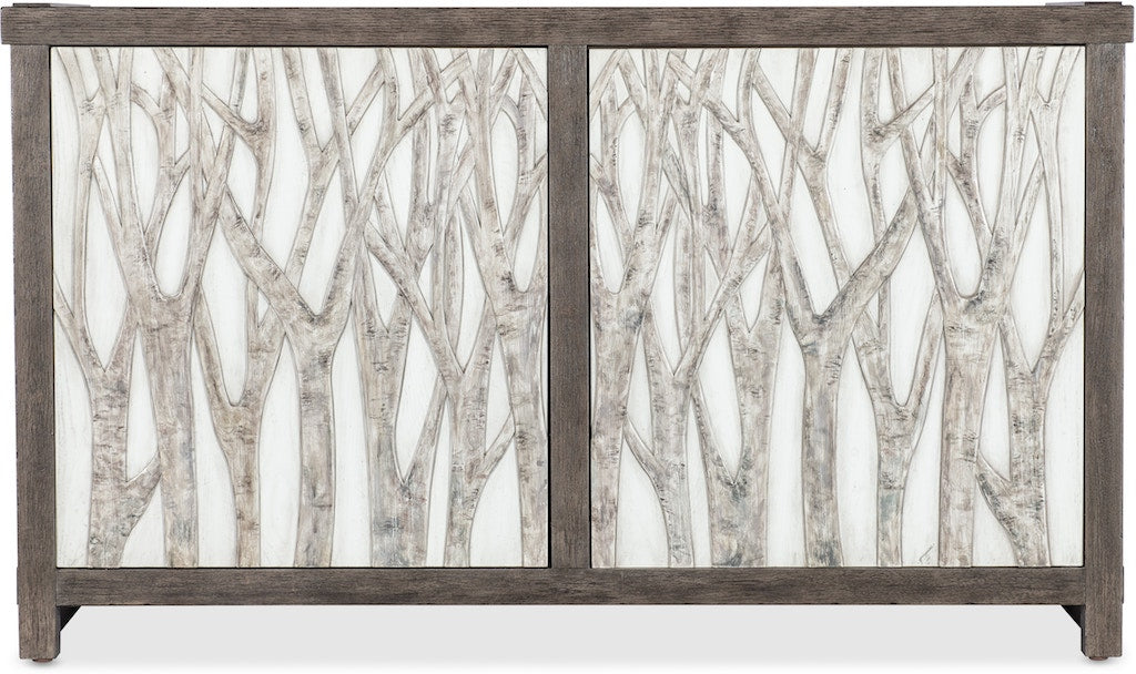 Hooker Furniture Commerce & Market Aspen Grove Door Chest – Dark Wood Finish, Tree and Branch Motif, Soft-Close Doors - Home Elegance USA