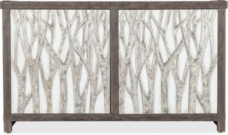 Hooker Furniture Commerce & Market Aspen Grove Door Chest – Dark Wood Finish, Tree and Branch Motif, Soft-Close Doors - sold by Home Elegance USA