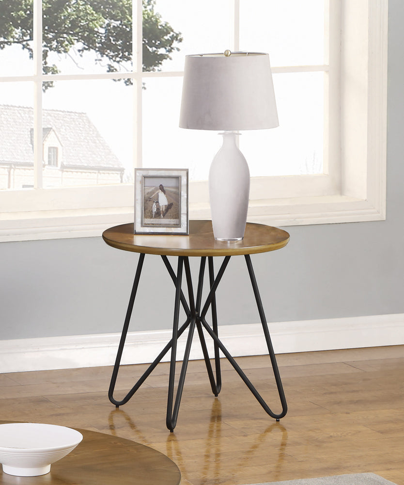 End Table - Brinnon Round End Table Dark Brown and Black