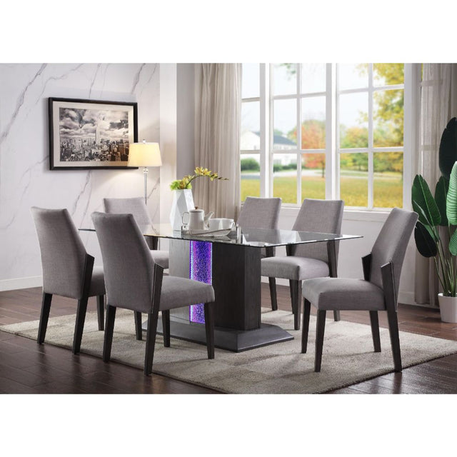 Acme - Belay Dining Table 72290 Glass Top & Gray Oak Finish