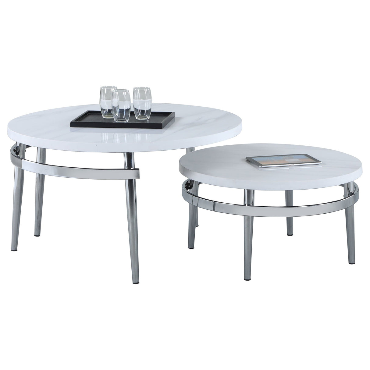 Avilla Round Nesting Coffee Table White and Chrome | Coaster | Home Elegance USA