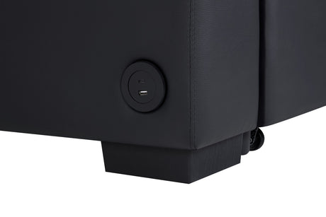 Duilio 84.5'W Black PVC Fabric Sleeper Sectional with USB Charger, Cupholders, Storage Arms - sold by Home Elegance USA
