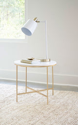 End Table - Ellison Round X-cross End Table White and Gold