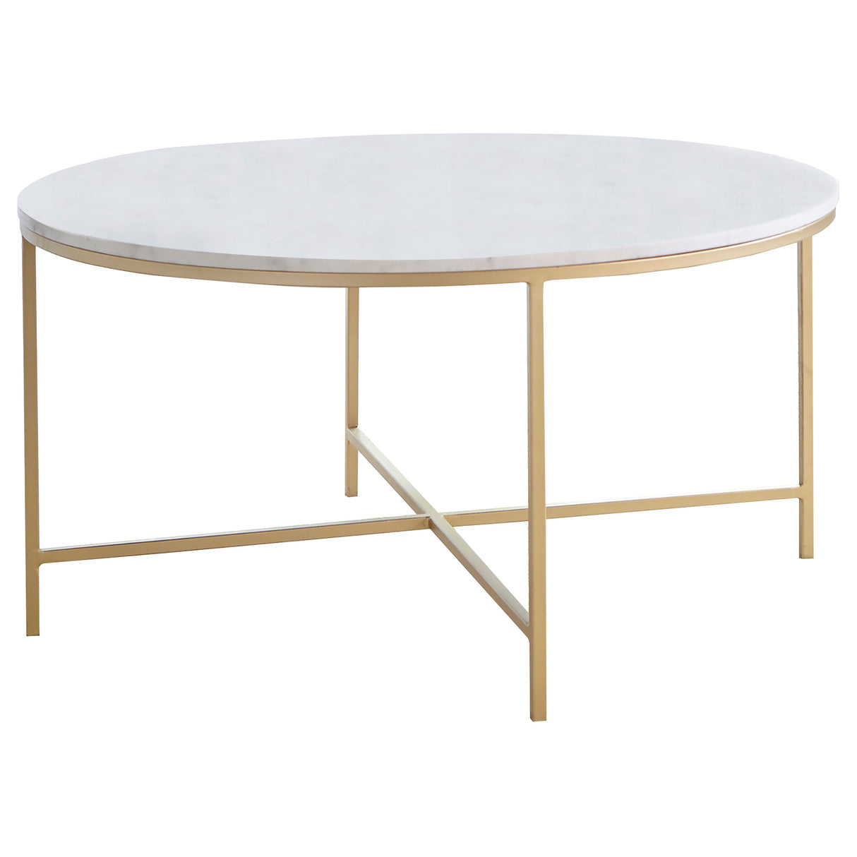 Coffee Table - Ellison Round X-cross Coffee Table White and Gold