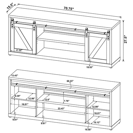 71" Tv Stand - Brockton 71 - inch 3 - shelf Sliding Doors TV Console Grey Driftwood - 723263 - image - 5