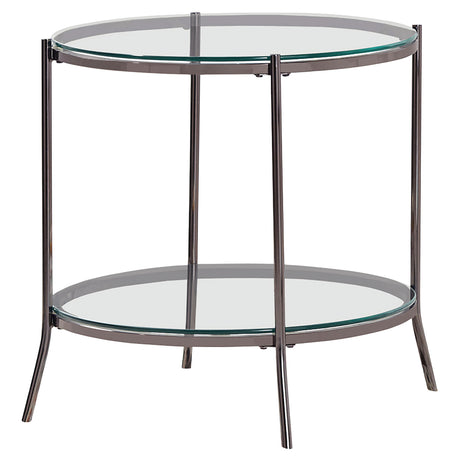 End Table - Laurie Round Glass Top End Table Black Nickel and Clear