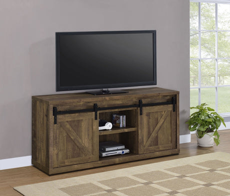 Brockton 59 - inch 3 - shelf Sliding Doors TV Console Rustic Oak - 723272 - image - 2