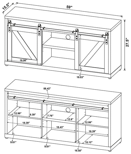 Brockton 59 - inch 3 - shelf Sliding Doors TV Console Rustic Oak - 723272 - image - 4