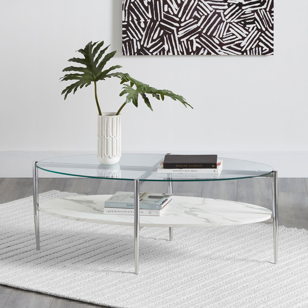 Coffee Table - Cadee Round Glass Top Coffee Table White and Chrome