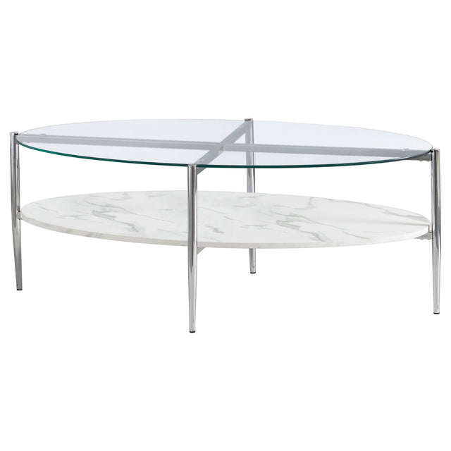 Coffee Table - Cadee Round Glass Top Coffee Table White and Chrome