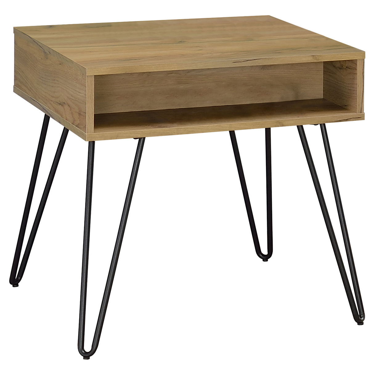 End Table - Fanning Square End Table with Open Compartment Golden Oak and Black
