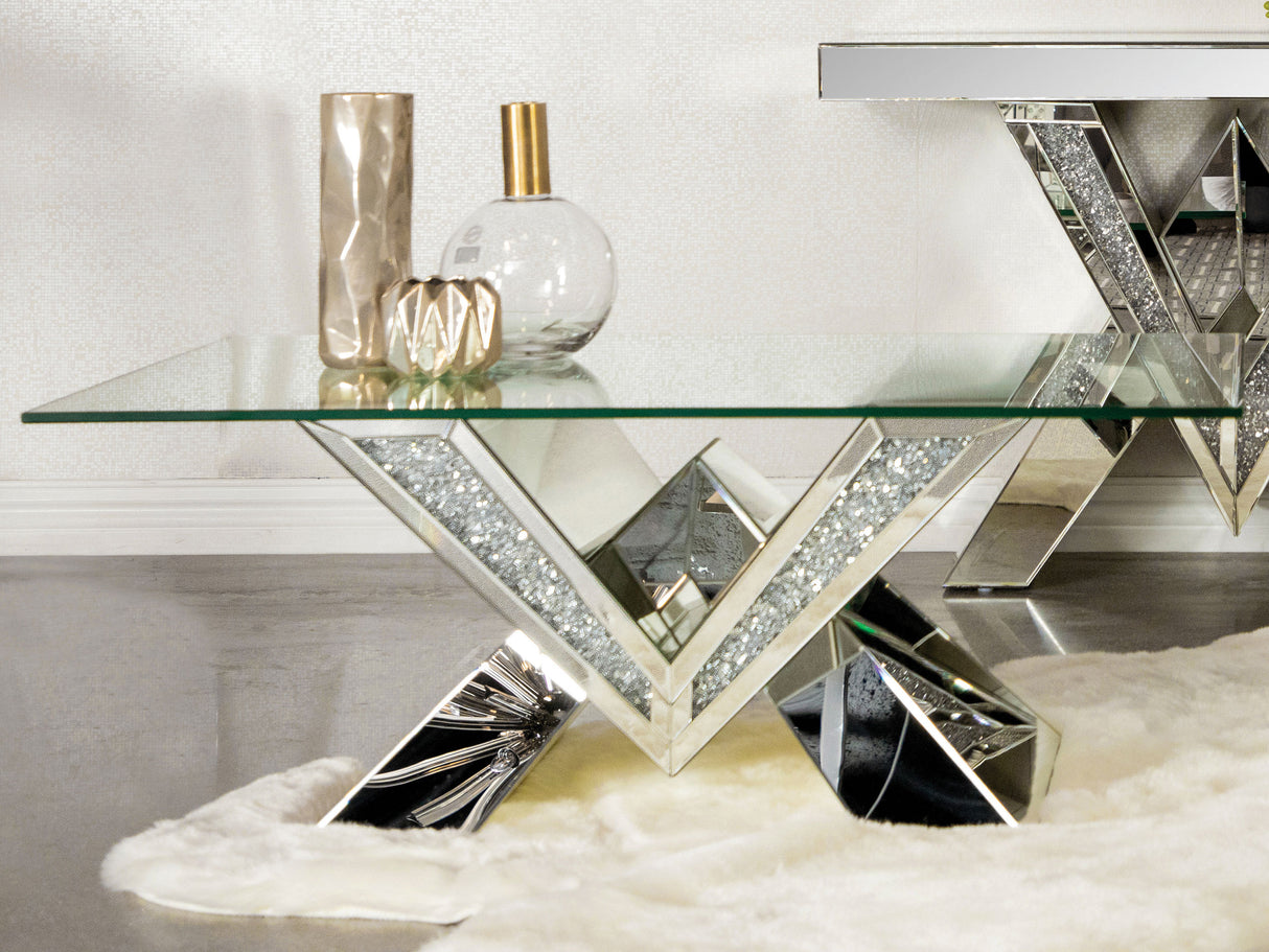 Coffee Table - Taffeta V-shaped Coffee Table with Glass Top Silver