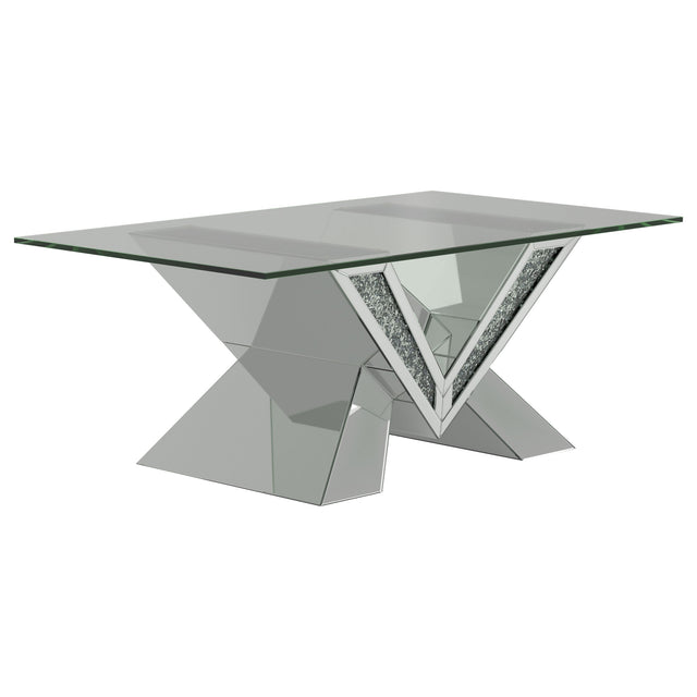 Coffee Table - Taffeta V-shaped Coffee Table with Glass Top Silver