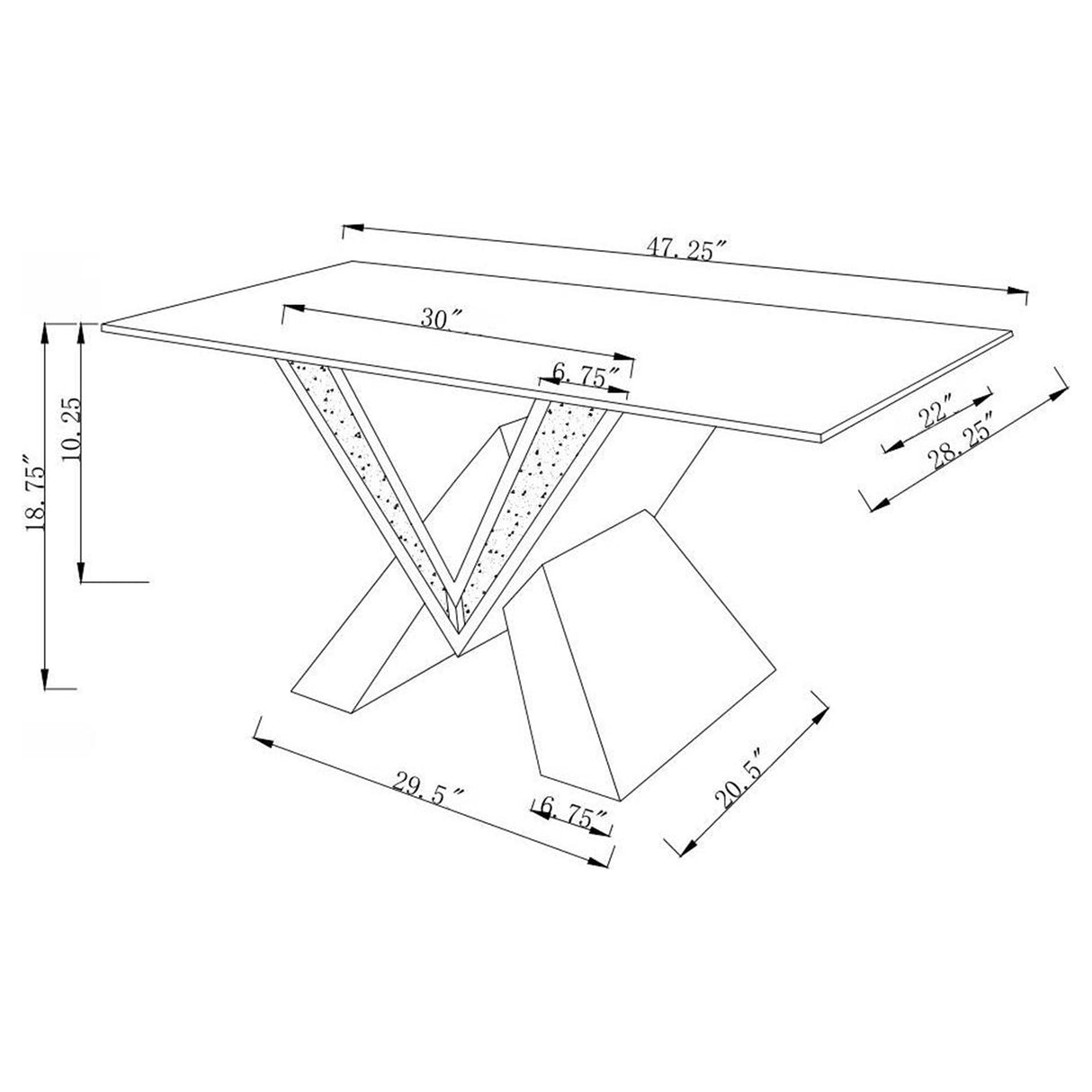 Coffee Table - Taffeta V-shaped Coffee Table with Glass Top Silver