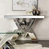 Sofa Table - Taffeta V-shaped Sofa Table with Glass Top Silver