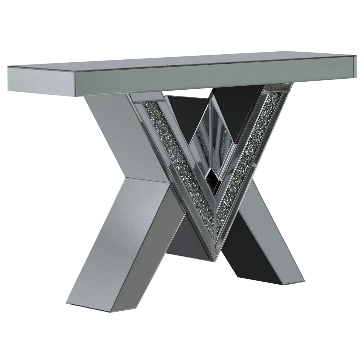 Sofa Table - Taffeta V-shaped Sofa Table with Glass Top Silver