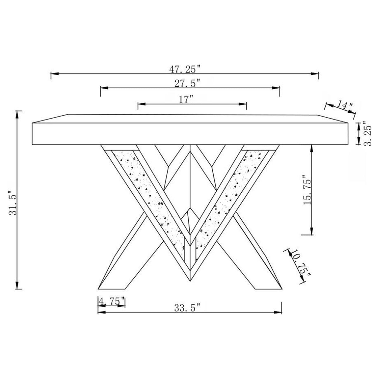 Sofa Table - Taffeta V-shaped Sofa Table with Glass Top Silver