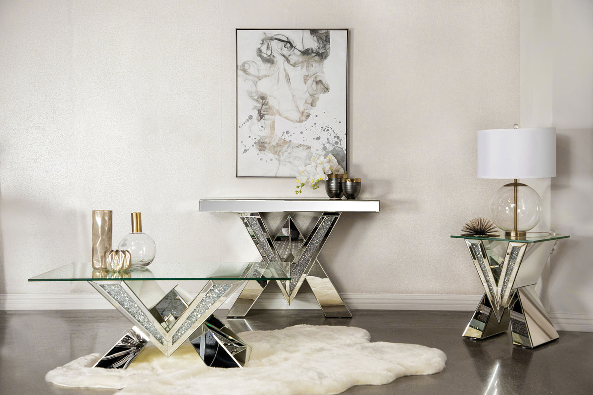 Sofa Table - Taffeta V-shaped Sofa Table with Glass Top Silver