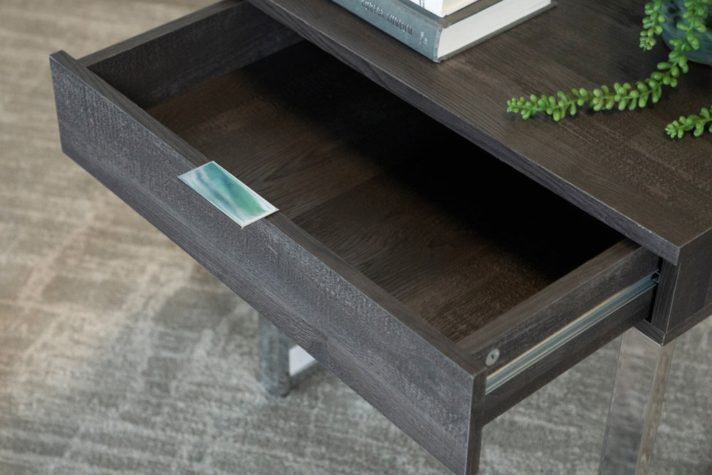 End Table - Aldine Square 1-drawer End Table Dark Charcoal and Chrome