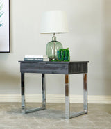 End Table - Aldine Square 1-drawer End Table Dark Charcoal and Chrome