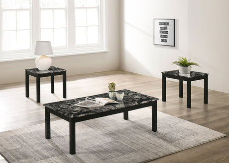 3 Pc Coffee Table Set - Bates Faux Marble Rectangle 3 - piece Occasional Table Set Black - 723605 - image - 2