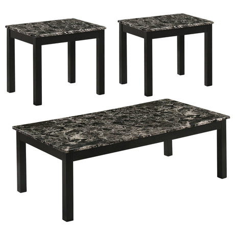 3 Pc Coffee Table Set - Bates Faux Marble Rectangle 3 - piece Occasional Table Set Black - 723605 - image - 1