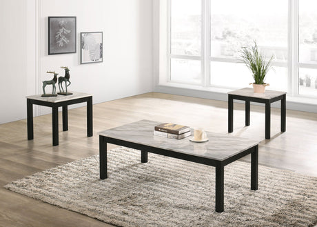 3 Pc Coffee Table Set - Bates Faux Marble 3 - piece Occasional Table Set White and Black - 723615 - image - 2