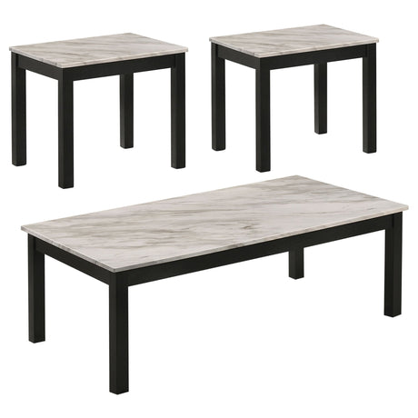 3 Pc Coffee Table Set - Bates Faux Marble 3 - piece Occasional Table Set White and Black - 723615 - image - 1