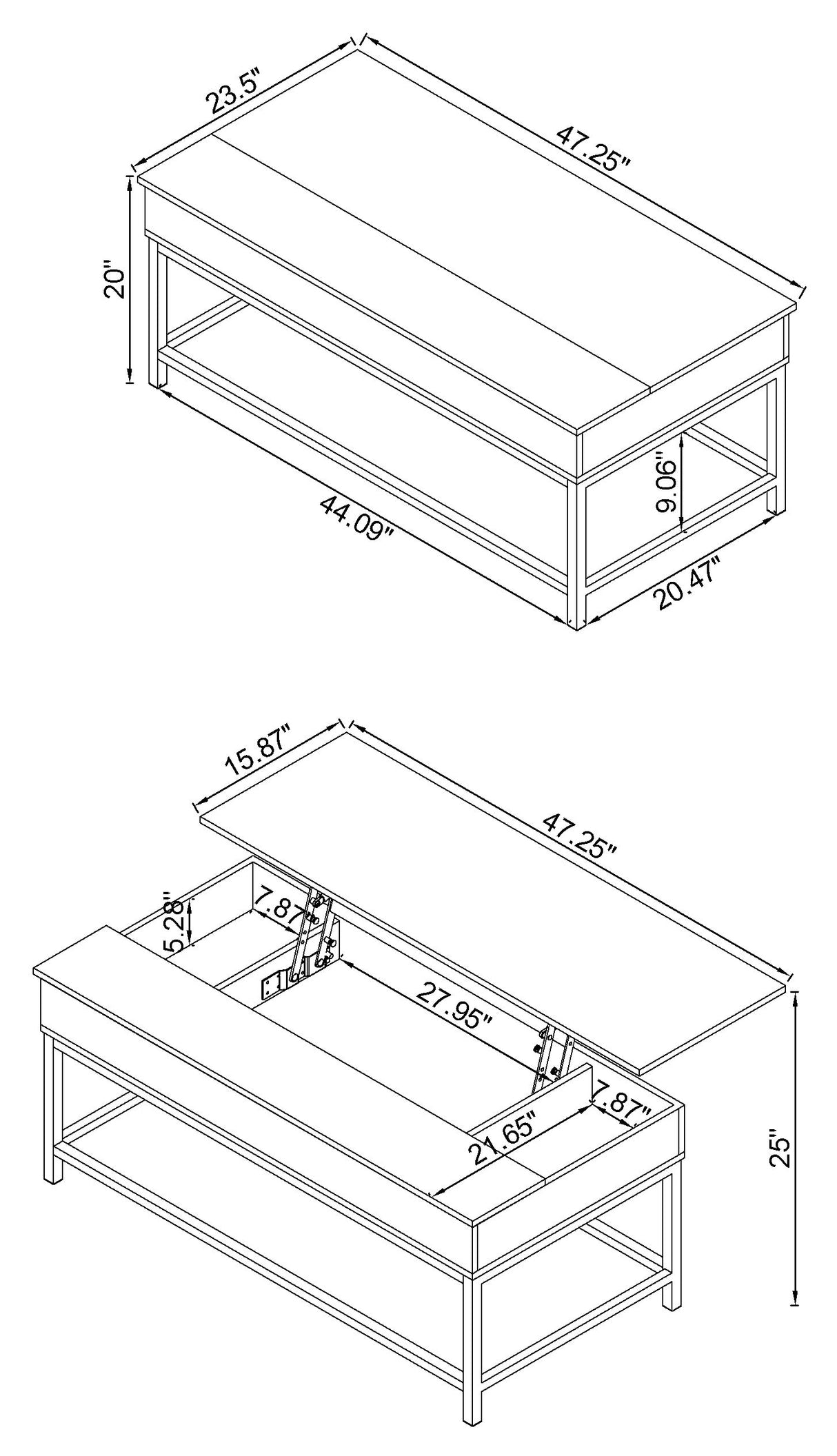 Lift Top Coffee Table - Byers Black Coffee Table with Hidden Storage Brown Oak and Sandy Black