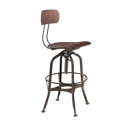Acme - Kaeso Adjustable Bar Chair W/Swivel 72382 Walnut & Gunmetal Finish
