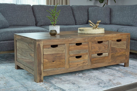 Coffee Table - Esther 6-drawer Storage Coffee Table Natural Sheesham
