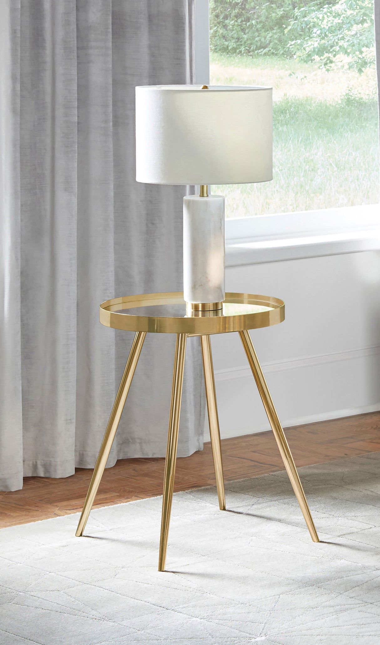 End Table - Kaelyn Round Mirror Top End Table Gold