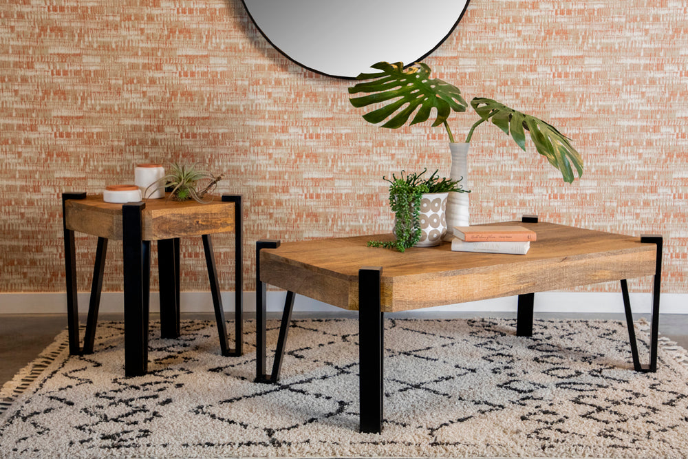 End Table - Winston Wooden Square Top End Table Natural and Matte Black