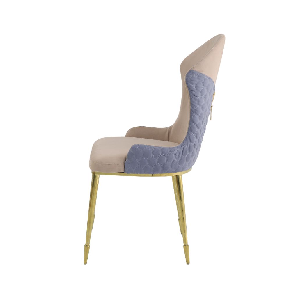 Caolan Side Chair (Set - 2) 72469 Tan, Lavender Fabric & Gold Finish | Acme | Home Elegance USA