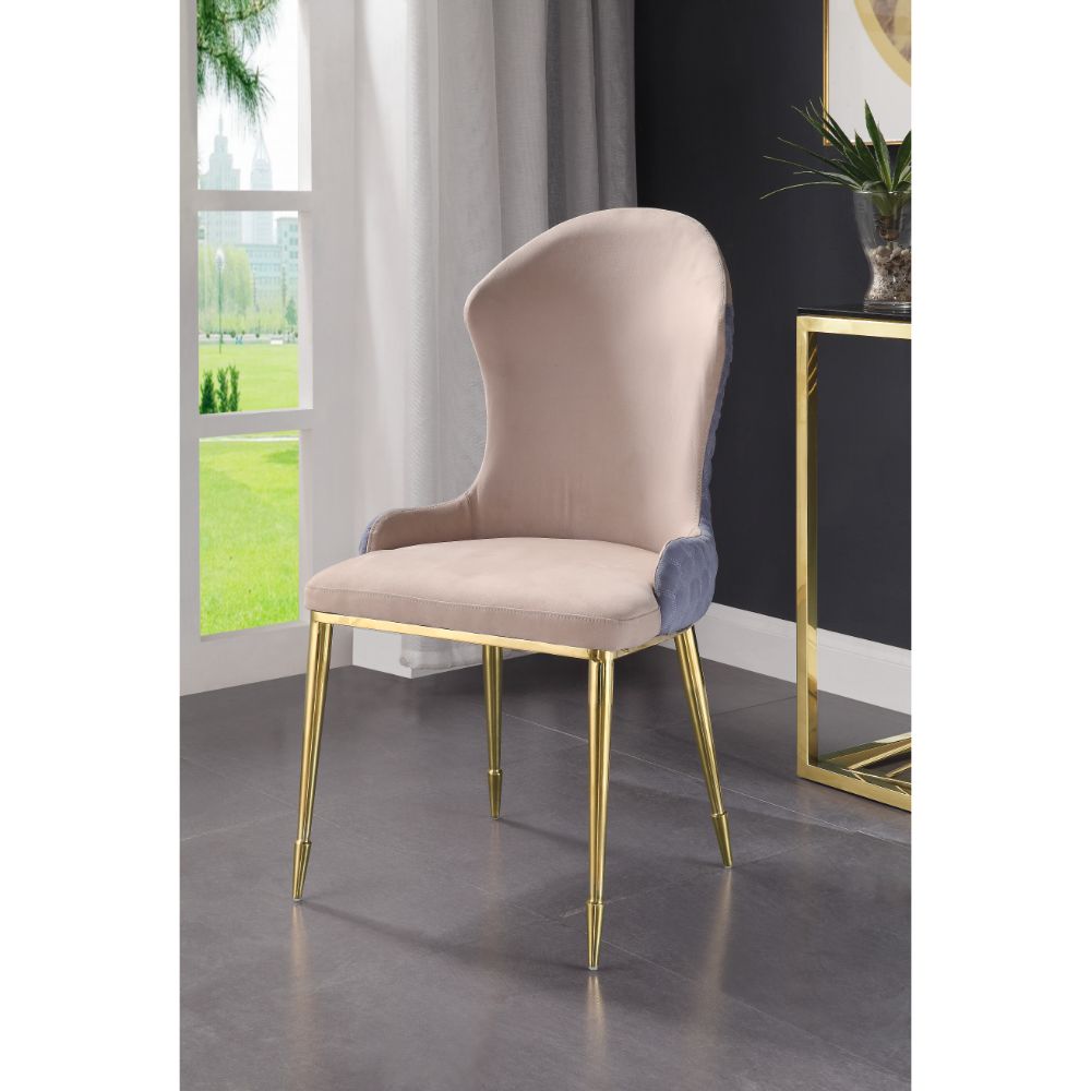 Acme - Caolan Side Chair (Set-2) 72469 Tan, Lavender Fabric & Gold Finish