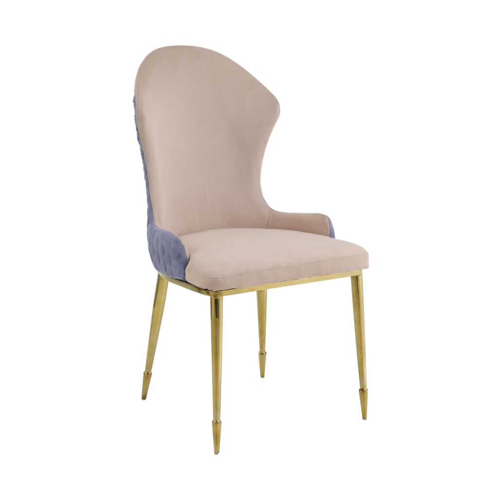 Caolan Side Chair (Set - 2) 72469 Tan, Lavender Fabric & Gold Finish | Acme | Home Elegance USA