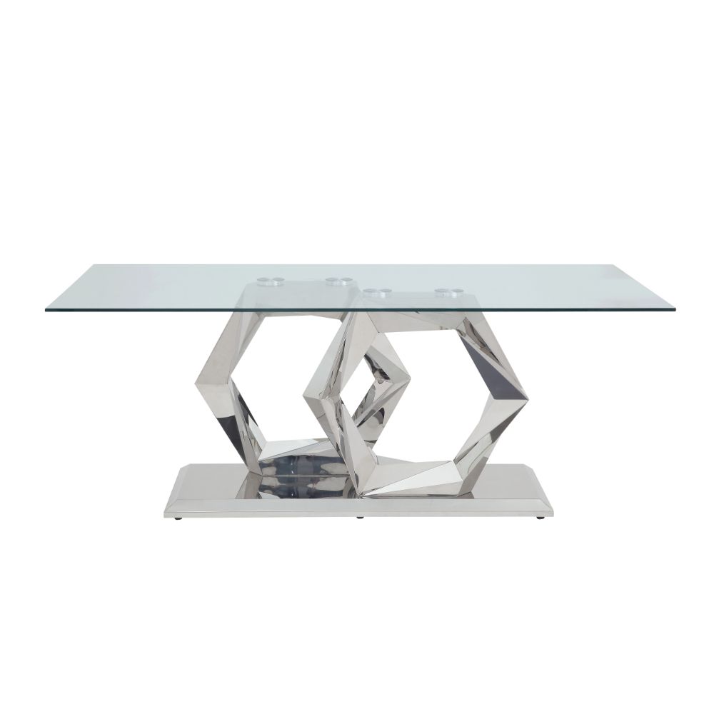 Acme - Gianna Dining Table 72470 Clear Glass Top & Stainless Steel