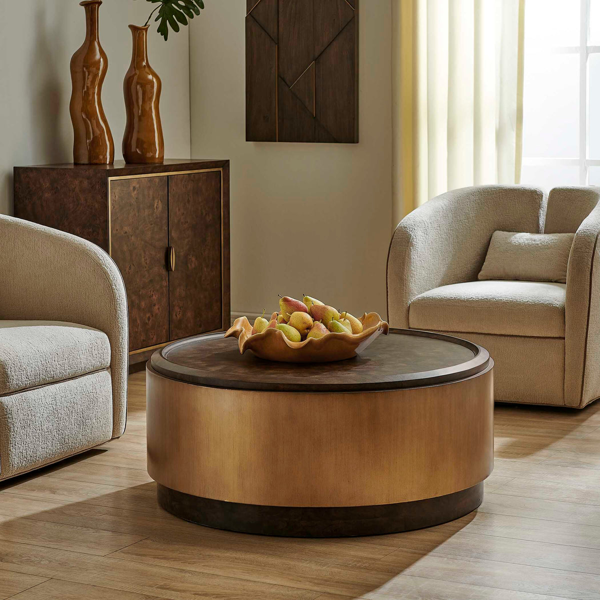 Parrish Round Coffee Table Brass / Woodtone - Gold / Dark Brown by Uttermost - View 2