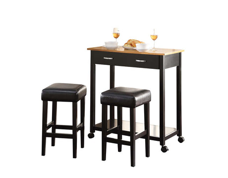 Acme - Maroth 3PC Pack Counter Height Table Set 72550 Black PU & Black Finish