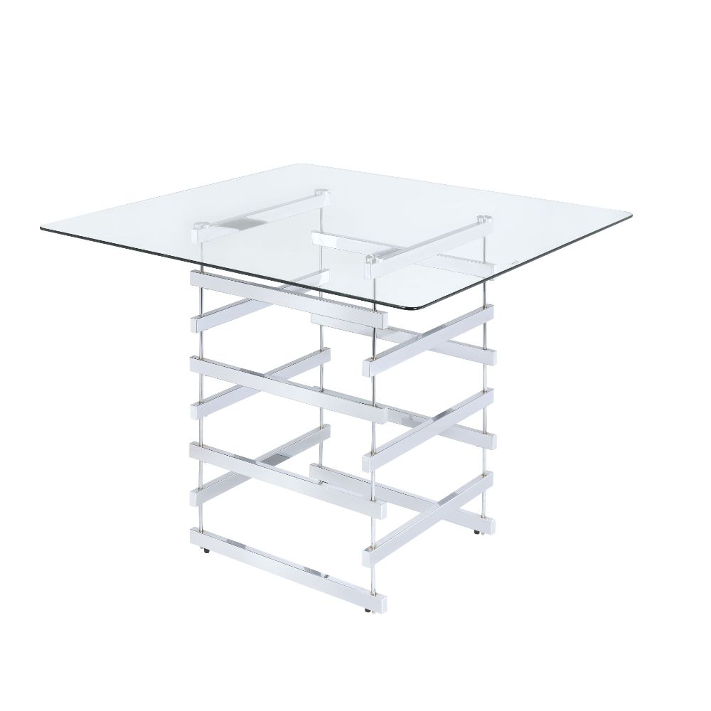 Acme - Nadie Counter Height Table 72590 Clear Glass Top & Black Finish