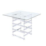 Acme - Nadie Counter Height Table 72590 Clear Glass Top & Black Finish