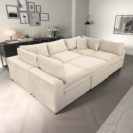 Hayward Ivory Velvet Modular Sectional Sofa with Foam Cushions and Removable Back, Elegant and Durable - sold by Home Elegance USA