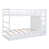 Twin Over Twin Bunk Bed with Trundle and Staircase,White(OLD SKU:LT000068AAK) - Home Elegance USA